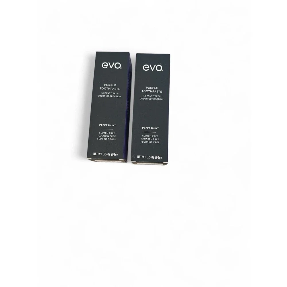 2 Evo Purple Toothpaste Instant Color Correction Peppermint Flouride Free  3.5oz